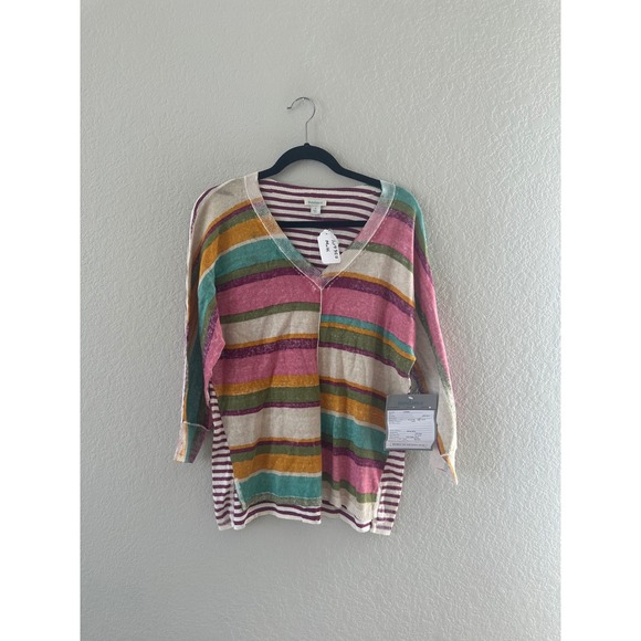 Sundance Sweaters - Sundance Striped Sweater V Neck Lightweight Colorful Cotton Blend Top